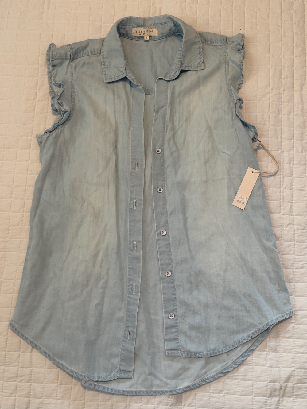 side stitch Lyocell Ruffle Sleeve Top in Blue Small NWT